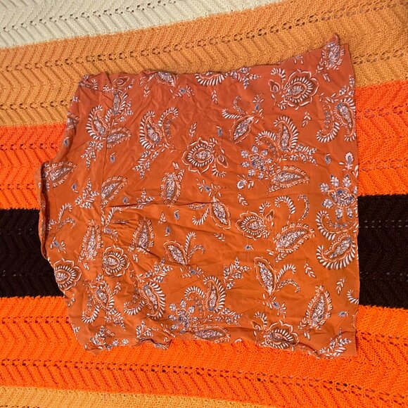 SOFT Orange floral print button up shirt with half sleeves! - Picture 13 of 13